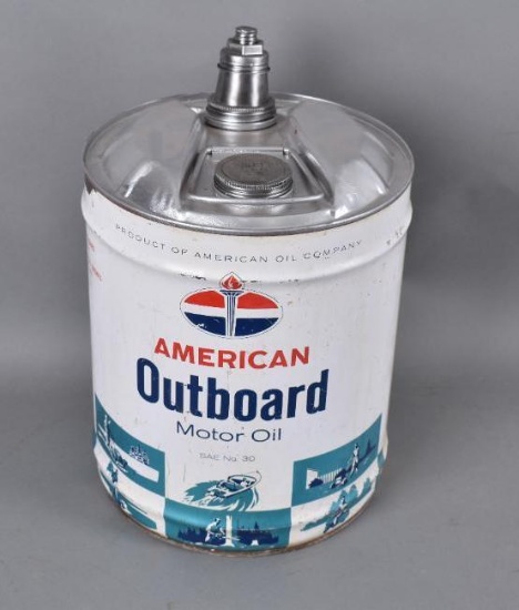 American Outboard Motor Oil Five Gallon Metal Can