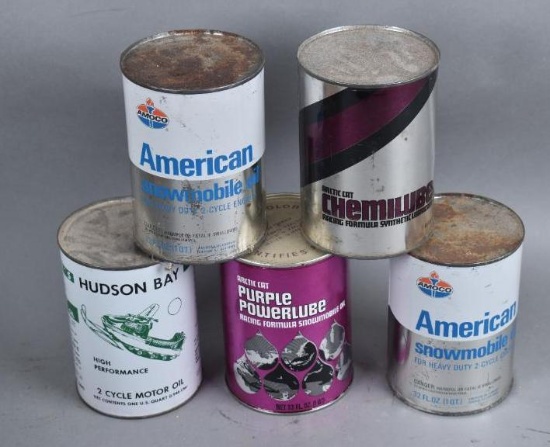 5-Snowmobile Motor Oil Cans