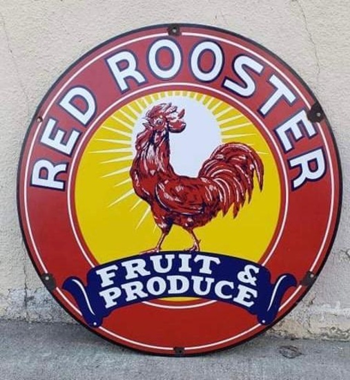 Red Rooster Fruit & Produce w/Logo Porcelain Sign