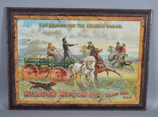 Rare Milburn Wagon Co. "the Demand for the Milburn Wagon" Metal Sign