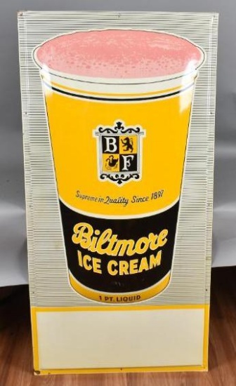 Biltmore Ice Cream w/Milk Shake Metal Sign. Rare Strawberry Version