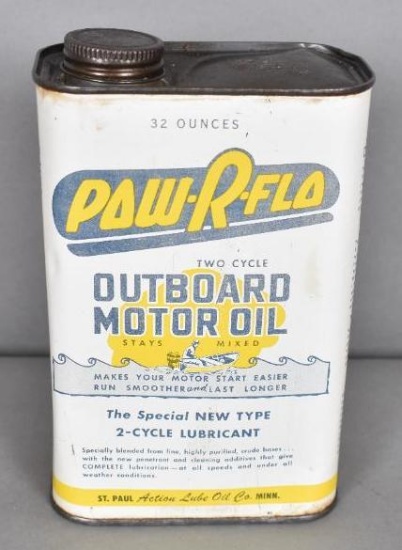 Paw-F-Flo Outboard Motor Oil One Quart Flat Metal Can