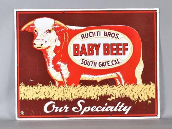 Ruchti Bros. Baby Beef "Our Specialty" w/Logo Porcelain Sign