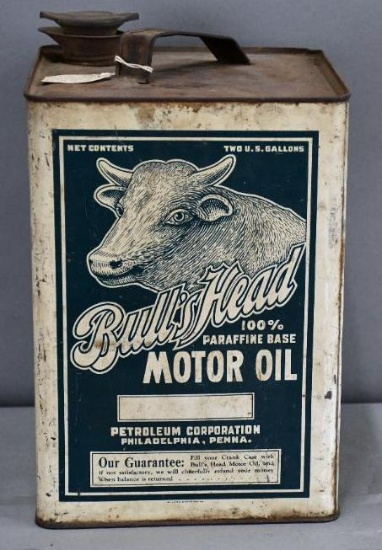 Bull's Head Motor Oil w/Logo Two-Gallon Metal Can