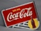 Drink Coca-Cola w/Bottle in Yellow Spot Metal Flange Sign