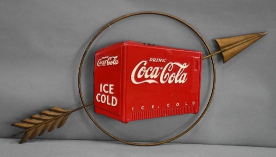 Coca-Cola Cooler w/Arrow Metal Sign
