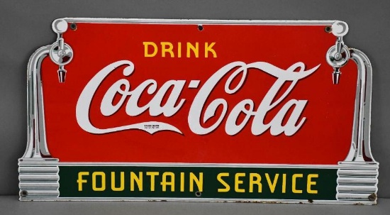 Drink Coca-Cola Fountain Service Porcelain Sign w/Spigots
