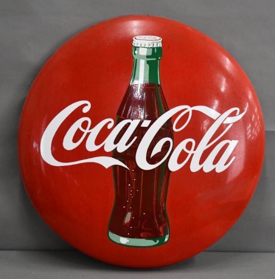 Coca-Cola w/Bottle 36" Porcelain Button Sign