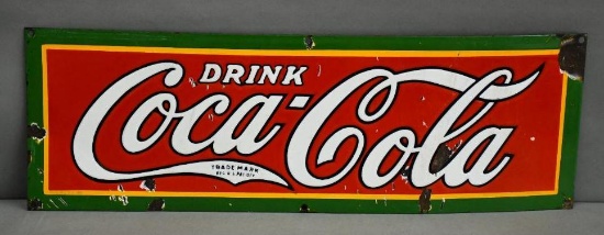 Drink Coca-Cola w/Logo in tail Porcelain Sign