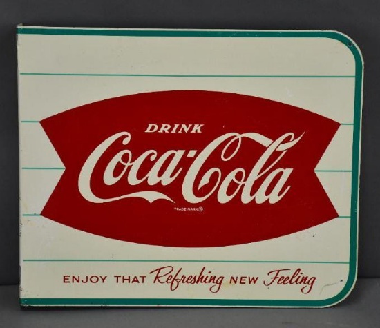 Drink Coca-Cola w/Fishtail Logo Metal Flange Sign