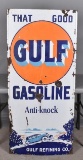 Gulf Gasoline Anti-Knock w/Blue Sedan Porcelain Lighthouse Sign