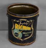 Richfield Richlube Safety! Motor Oil Logo Five Gallon Round Metal Can