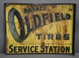 Barney Oldfield Tires Service Station Metal Flange Sign