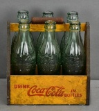 Coca-Cola Wood Six Pack Carrier w/Bottles