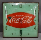 Drink Coca-Cola w/Fishtail Logo Lighted Clock