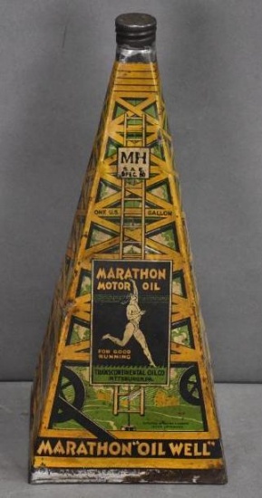 Marathon Motor Oil Metal Derrick Shape One Gallon Metal Can