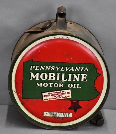 Sinclair Pennsylvania Mobiline Motor Oil Five Gallon Rocker Can