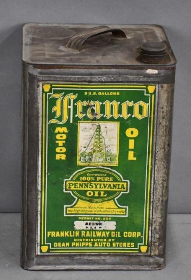 Franco Motor Oil Five Gallon Metal Square Can