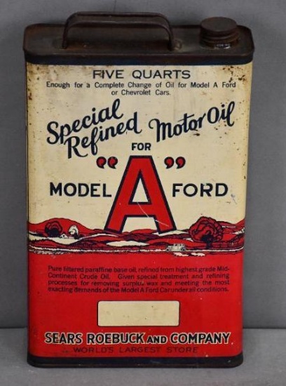 Sears Roebuck & Co Motor Oil for Ford Cards Five Quart Metal Can