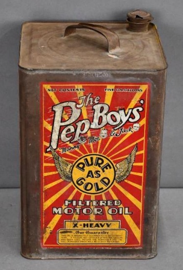 The Pep Boys "Pure as Gold' Motor Oil Five Gallon Square Can