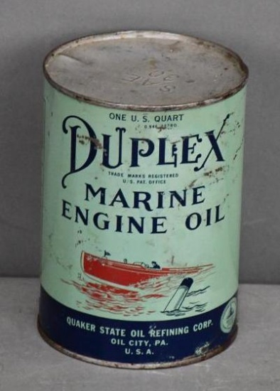 Duplex Marine Engine Oil One Quart Round Metal Can