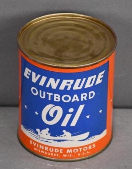 Evinrude Outboard Motor Oil Pint Round Metal Can