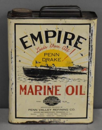 Rare Empire Penn Crake Marine Oil w/Speed Boat Logo One Gallon Metal Can (TAC)