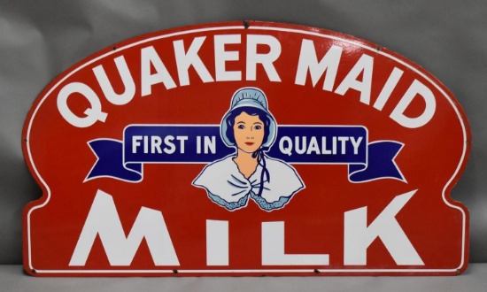 Quaker Maid Milk "First in Quality" w/Logo Porcelain Sign (TAC)