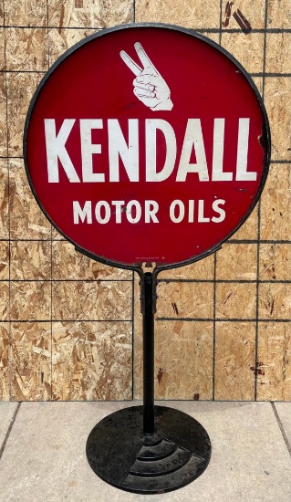 Kendall Motor Oils w/Hand logo Metal Curb Sign w/ Base (TAC)
