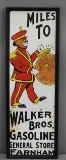 Miles To Walker Bros Gasoline Metal Sign