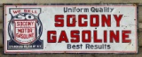 Large Socony Gasoline Best Results Porcelain Identification Sign (TAC)