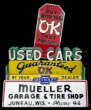 Ok Used Cars Chevrolet Mueller Garage & Tire Shop Juneau, Wis Metal Billboard Sign (TAC)