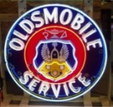 Oldsmobile Service w/Crest Porcelain Sign w/Neon Added (TAC)