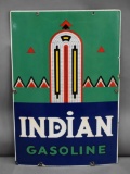 Indian Gasoline w/Logo Porcelain Pump Sign (TAC)