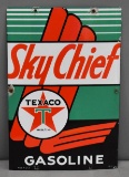 Texaco (white-T) Sky Chief Gasoline Porcelain Sign (TAC)