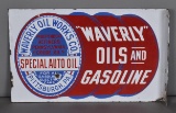 Rare Waverly Oils and Gasoline w/Logo Porcelain Flange Sign (TAC)