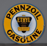 Pennzoil Gasoline w/Ethyl Logo Porcelain Sign (TAC)