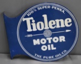 Pure Tiolene Motor Oil w/Arrow Logo Metal Flange Sign (TAC)