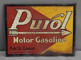 Purol Motor Gasoline w/Arrow Logo Metal Flange Sign (TAC)