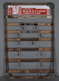 Rare Correct Marathon Lubrication w/Runner Logo Porcelain Sign & Grease Gun Rack (TAC)