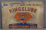 Kingslube Motor Oil Imported Pennsylvania w/Logo Metal Sign (TAC)