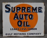 Supreme Auto Oil Gulf Refining Company Porcelain Flange Sign (TAC)