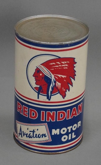Red Indian Aviation Motor Oil Quart Round Metal Can