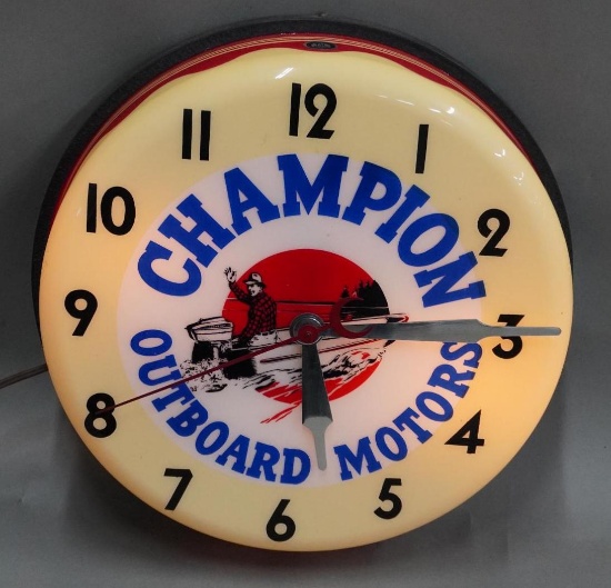 Champion Outboard Motors w/Image Plastic Lighted Clock (TAC)