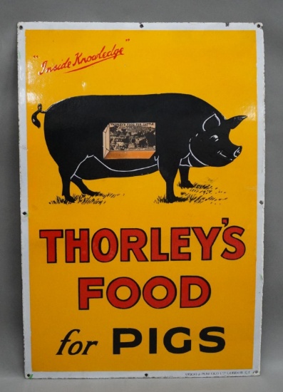 Thorley's Food for Pigs w/Image Porcelain Sign (TAC)