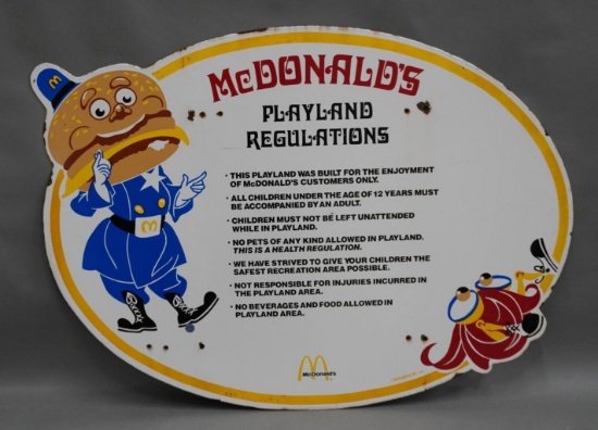 McDonald's Playland Regulations Porcelain Sign (TAC)