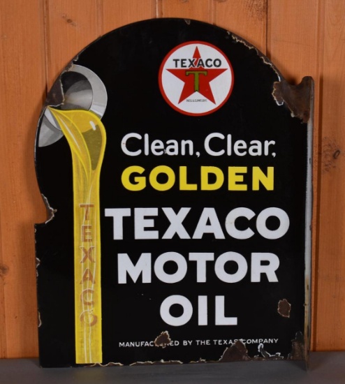 Texaco Golden Motor Oil Di-Cut Porcelain Flange Sign (TAC)