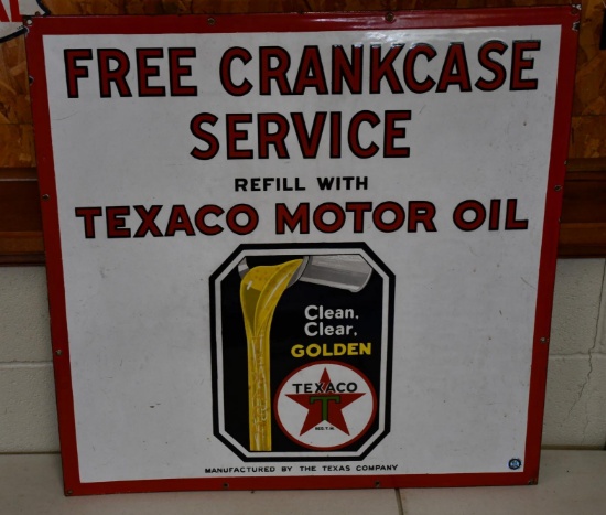 Texaco Motor Oil Free Crankcase Service Porcelain Sign (TAC)