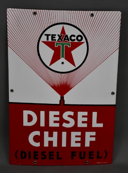 Texaco (white-T) Diesel Chief Porcelain Pump Sign (TAC)