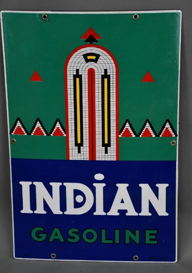 Indian Gasoline w/Logo Porcelain Pump Sign (TAC)